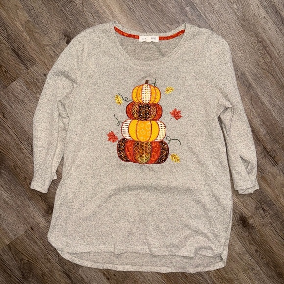 Clover + Pine • Fall Pumpkin Appliqué 3/4 Sleeve Sweater - Picture 2 of 8